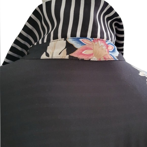 Chico's Reversible Long Sleeve Black Stripe Floral Button Up Blouse. - Picture 11 of 16